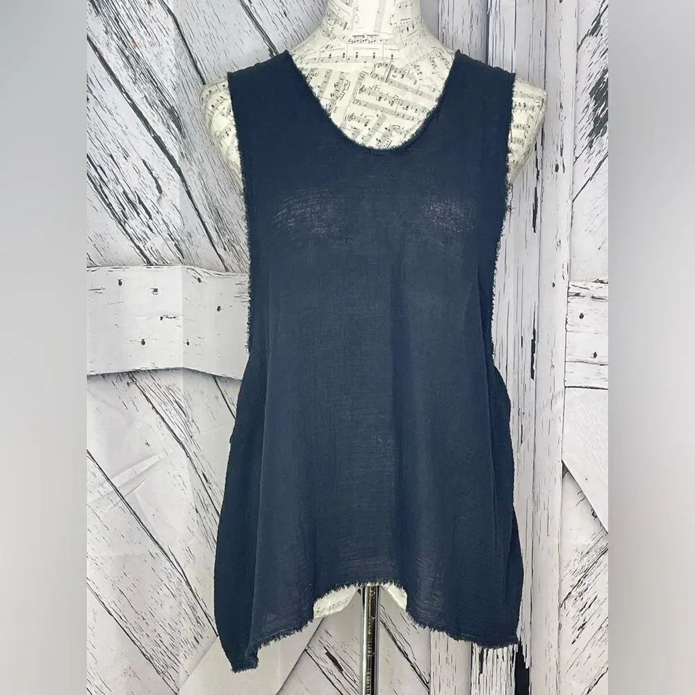Art259Design Cotton Gauze Top Made in Italy Navy M